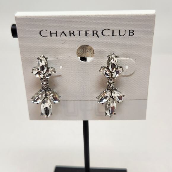 Charter Club Clear Crystal Dangle Post Earrings Cluster Party Wedding New - Picture 1 of 4